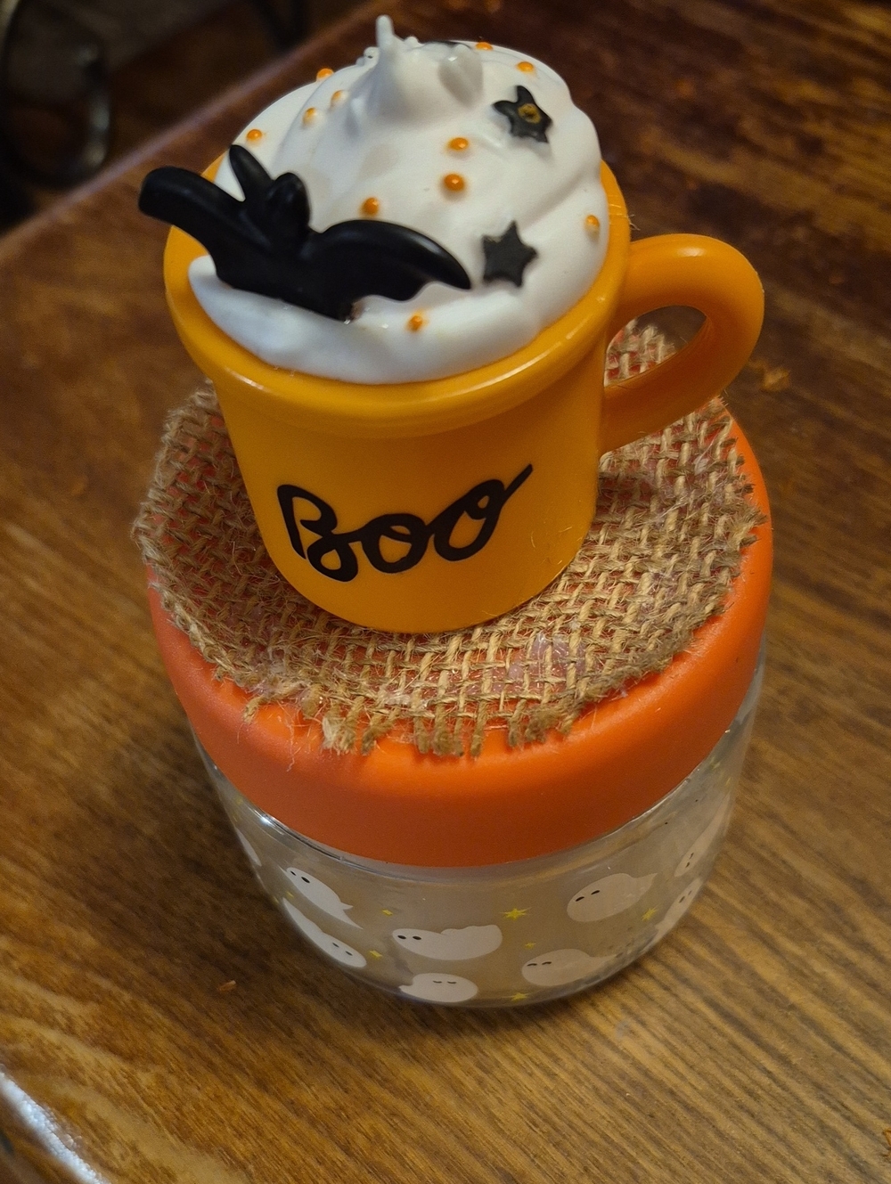 Halloween Boo Orange Mini Mug Decorative Jar Topper